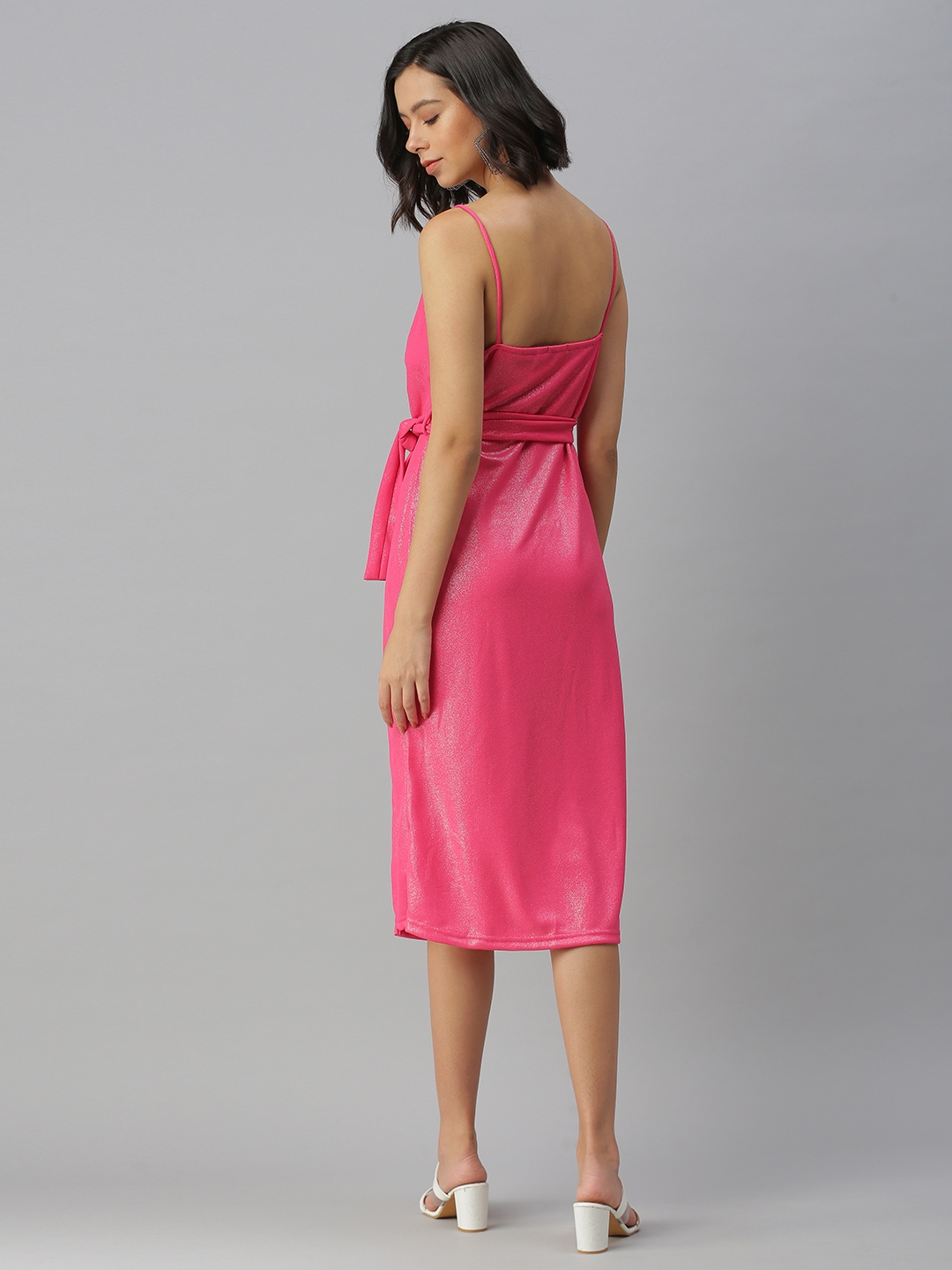 Women's Pink Synthetic Solid Dresses