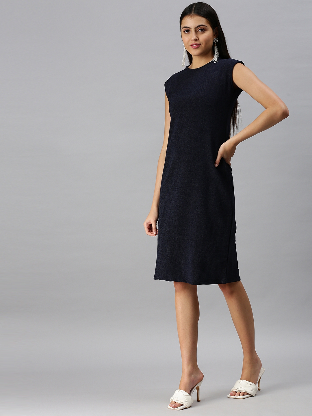 Women's Blue Synthetic Solid Dresses