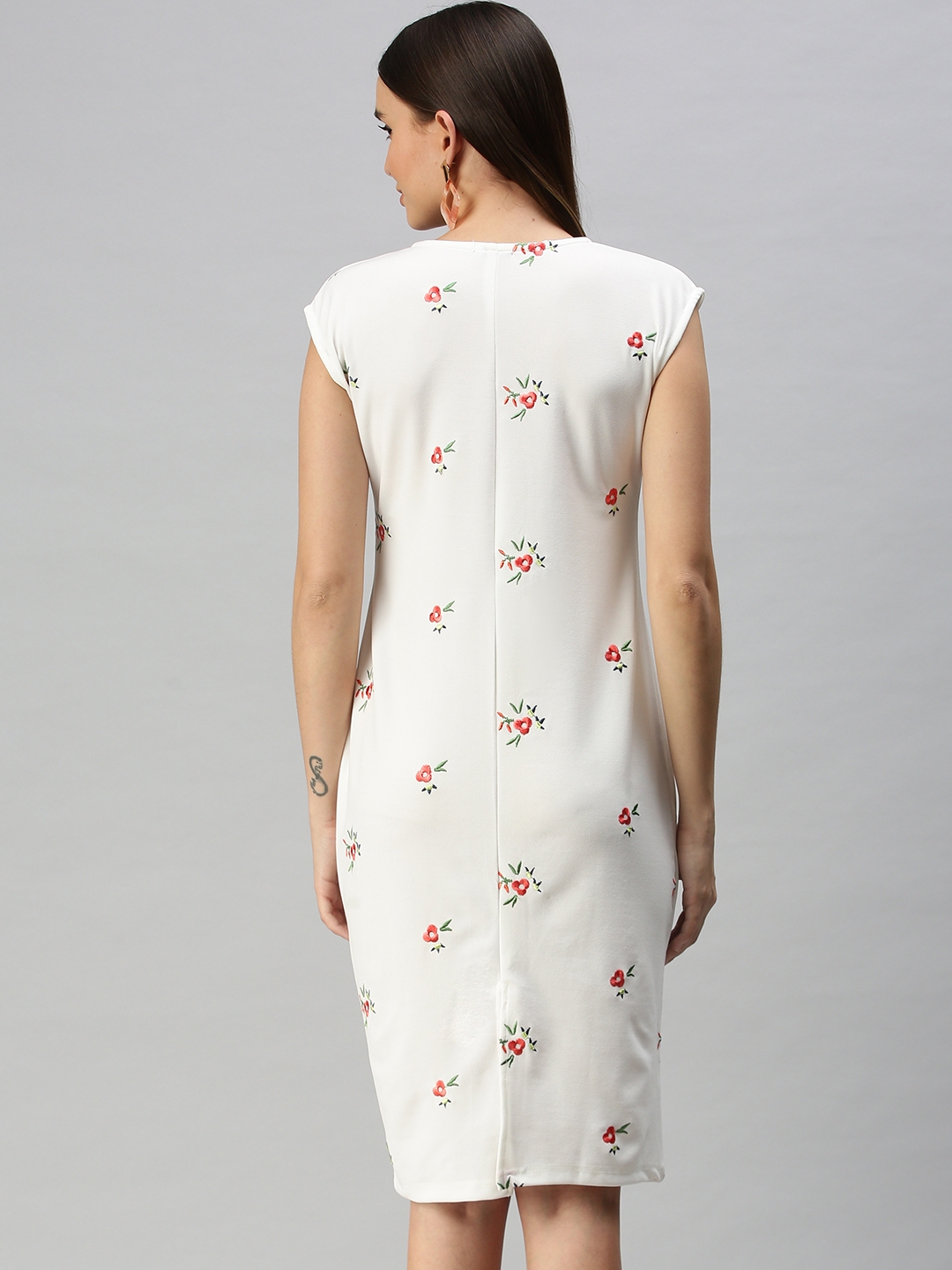 Women's White Polyester Embroidered Dresses