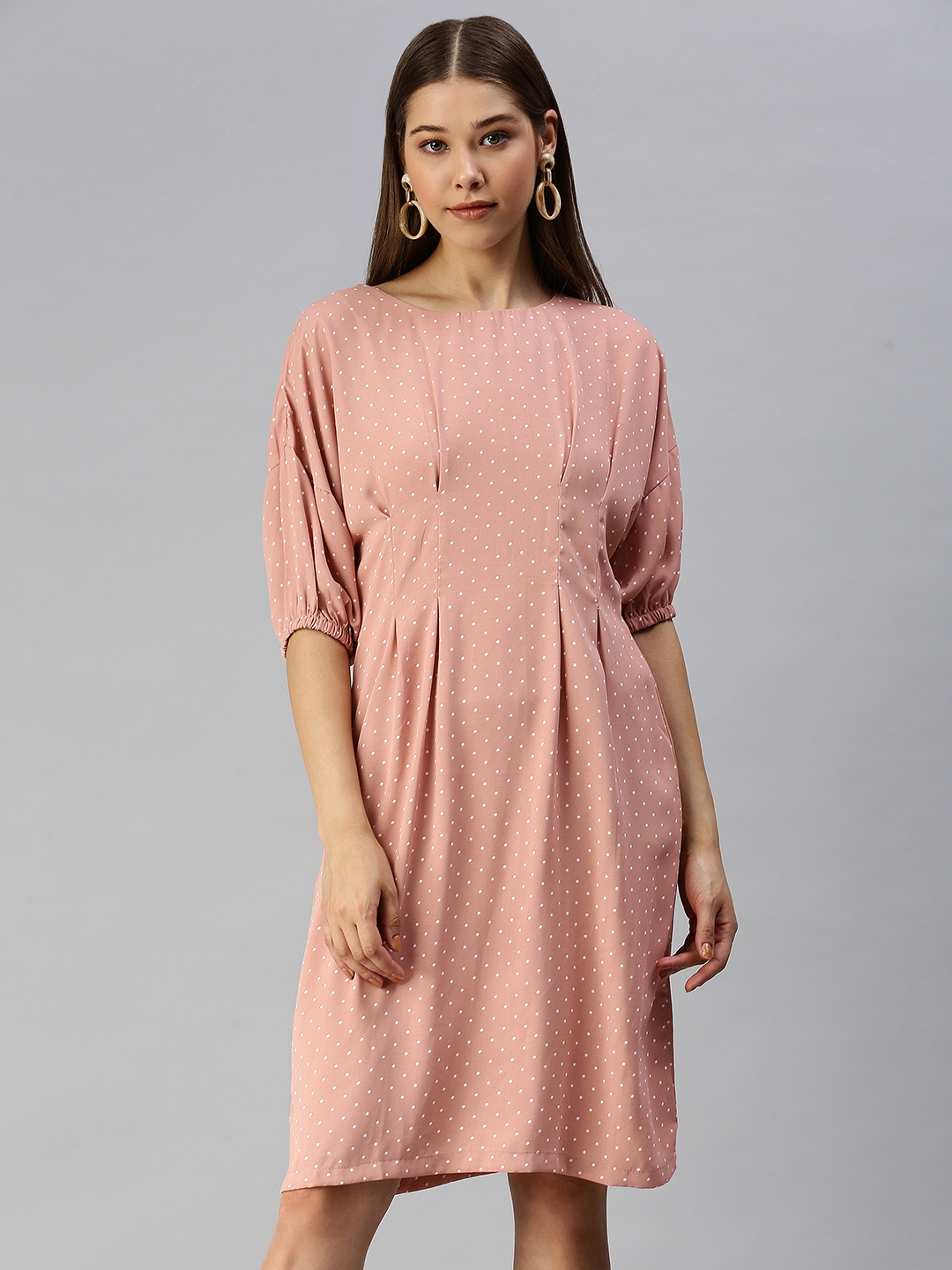 Women's Pink Polyester Printed Dresses