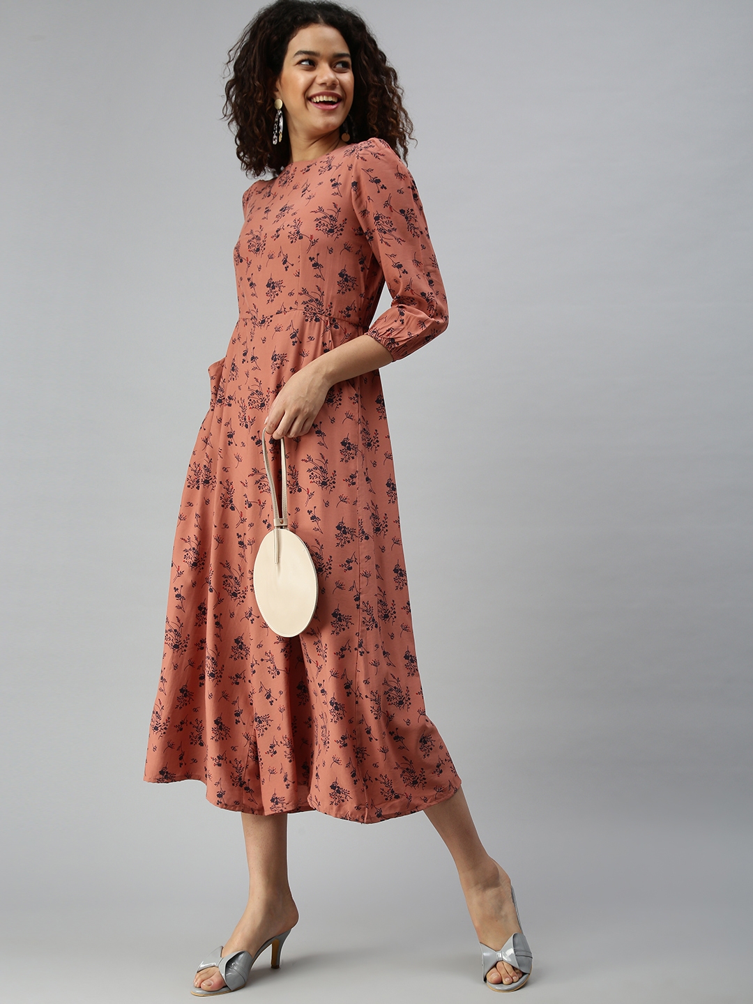 Women's Brown Polyester Geometrical Dresses