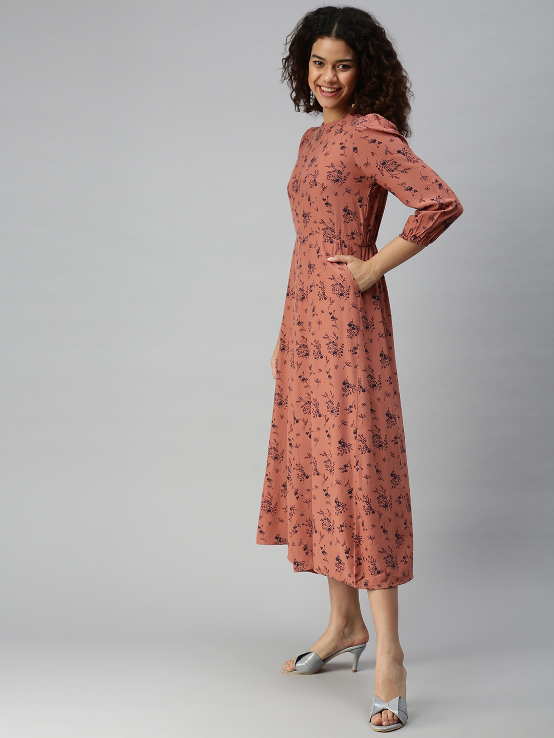Women's Brown Polyester Geometrical Dresses