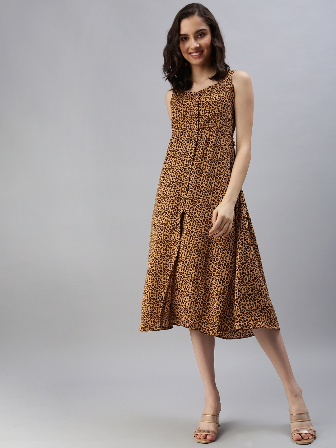 Women's Brown Polyester Printed Dresses