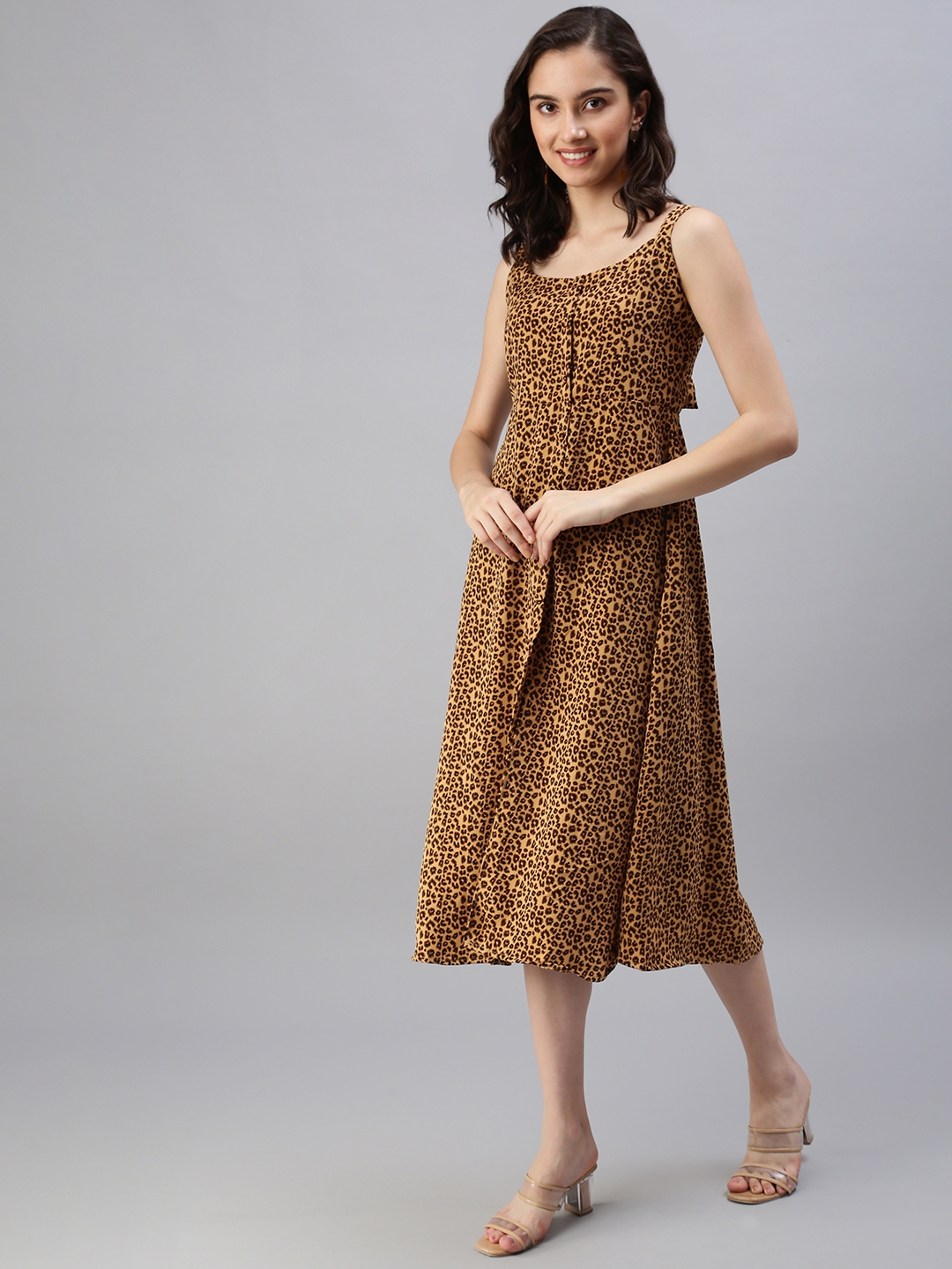 Women's Brown Polyester Printed Dresses