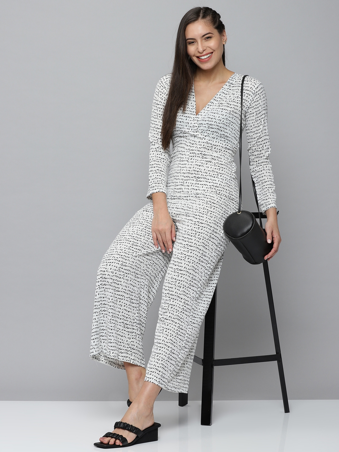 Women's White Polyester Printed Jumpsuits