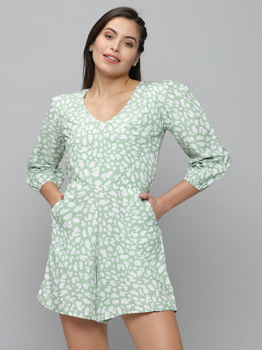 Women's Green Polyester Printed Jumpsuits