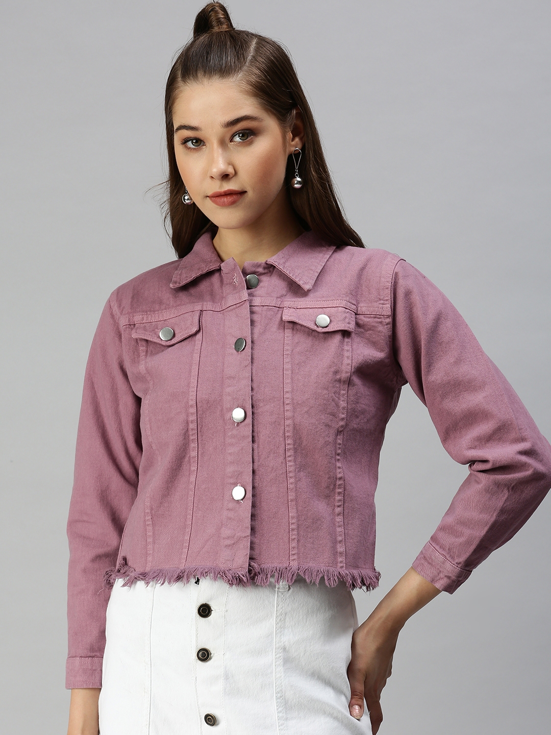 SHOWOFF Women's Spread Collar Long Sleeves Mauve Solid Jacket