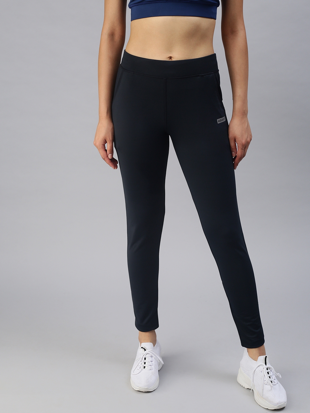 SHOWOFF Women's Slim Fit Navy Blue Solid Track Pants
