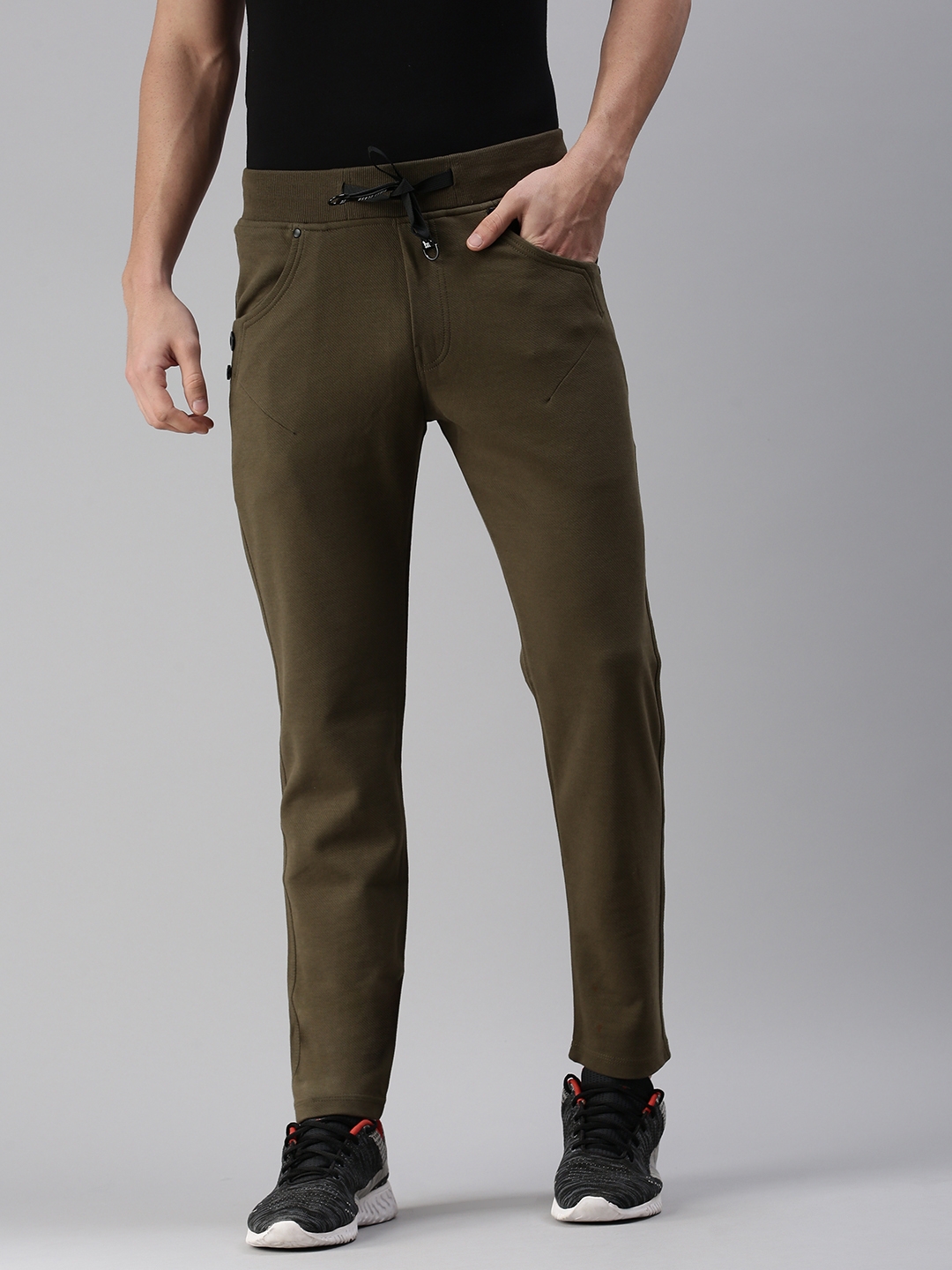 Showoff | SHOWOFF Men's Solid Cotton Olive Straight Fit Track Pants