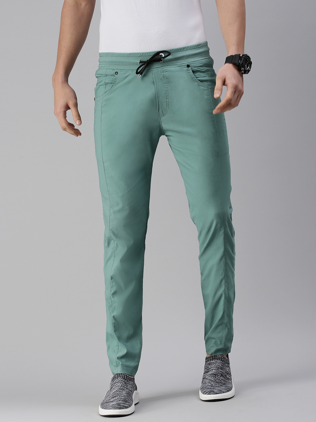 Showoff | SHOWOFF Men's Solid Cotton Sea green Regular Fit Track Pants