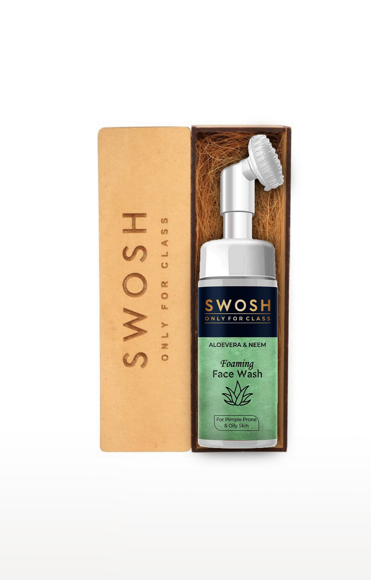 SWOSH | Swosh Aloe Vera & Neem Foaming Face Wash For Pimple Prone & Oily Skin- With Built-In Face Brush 100 Ml