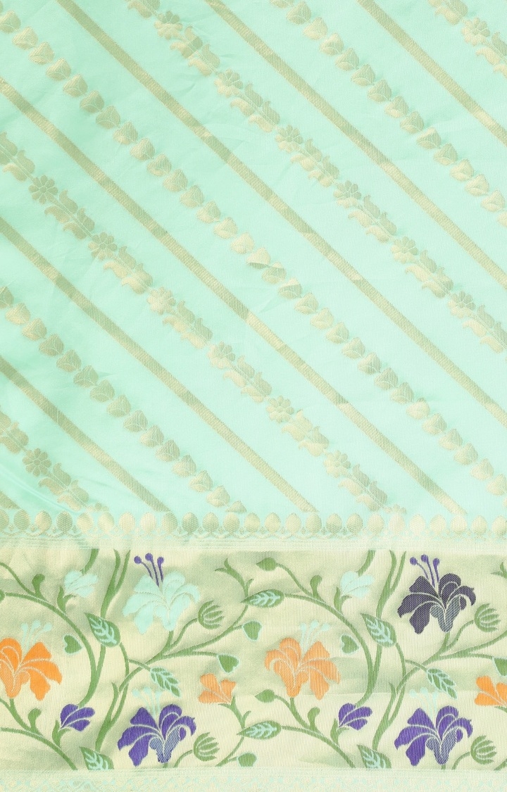 VASTRANAND  Sea Green & Beige Cotton Blend Printed Banarasi Saree