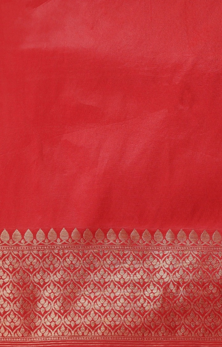 VASTRANAND  Grey & Red Silk Blend Printed Banarasi Saree