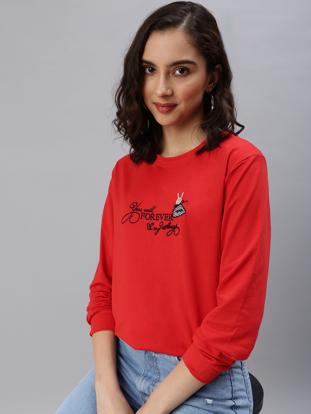 Showoff | SHOWOFF Women's Round Neck Red Regular Sweatshirts