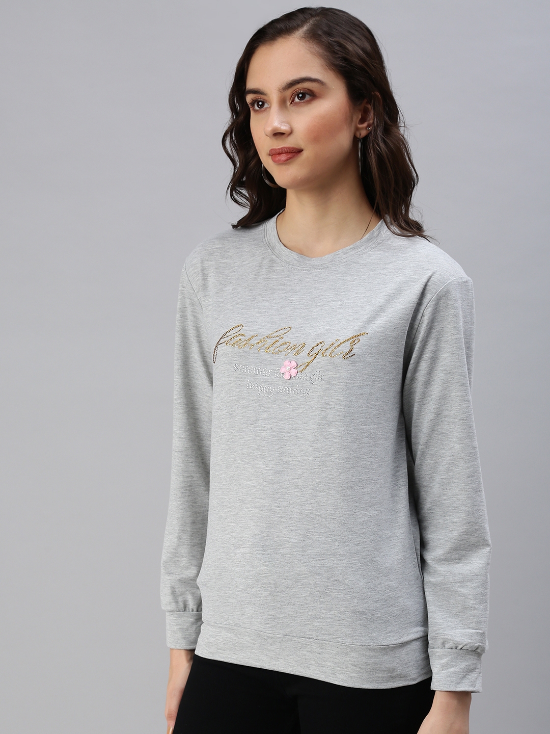 Women's Grey Cotton Solid Sweatshirts