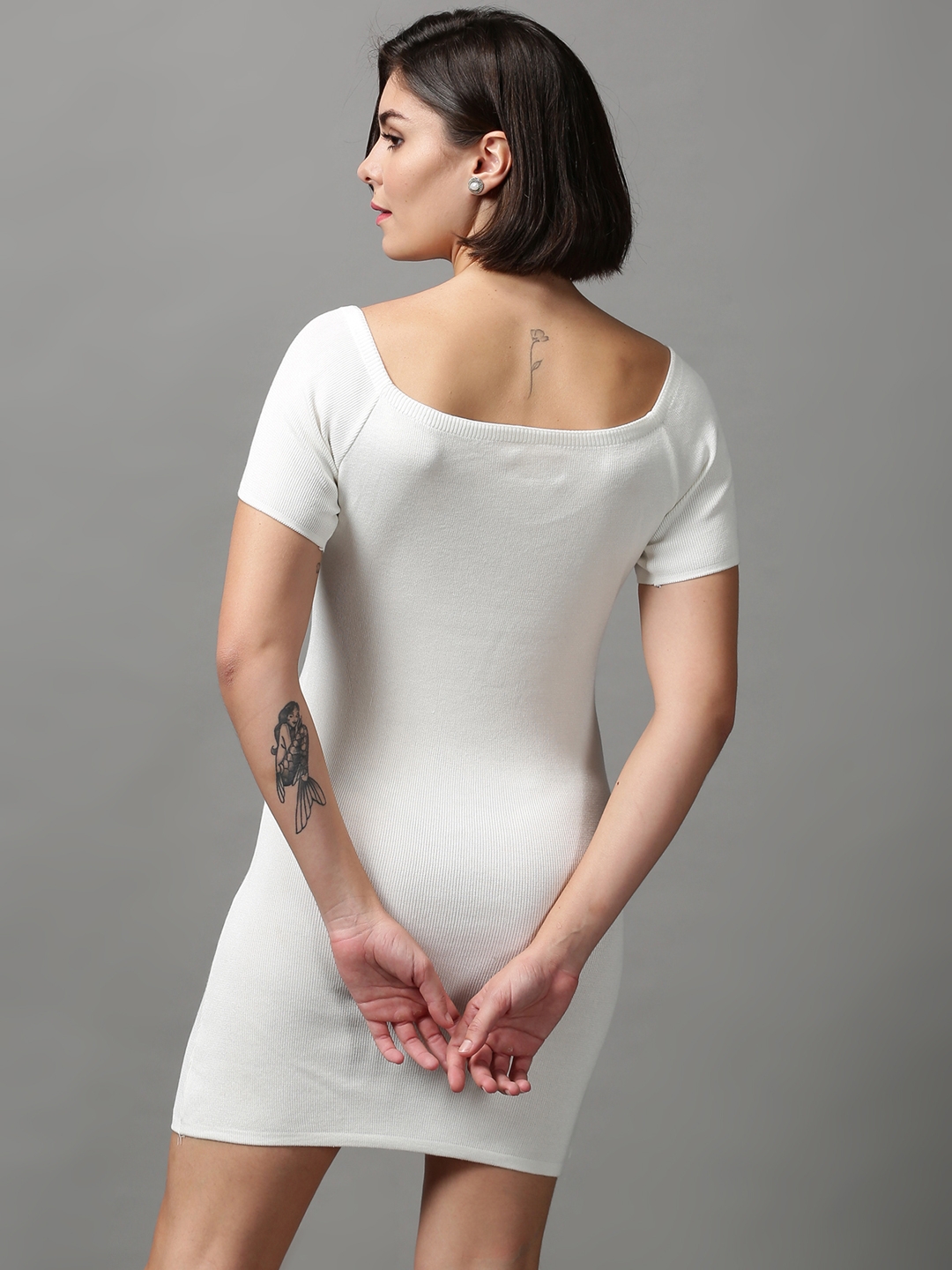 Women's White Acrylic Solid Dresses