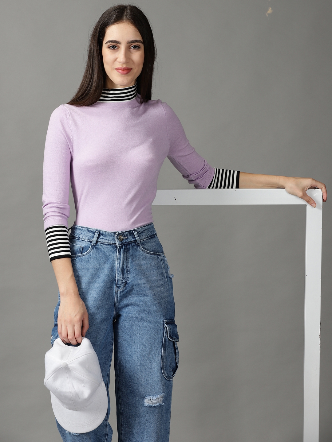 Women's Purple Wool Solid Tops