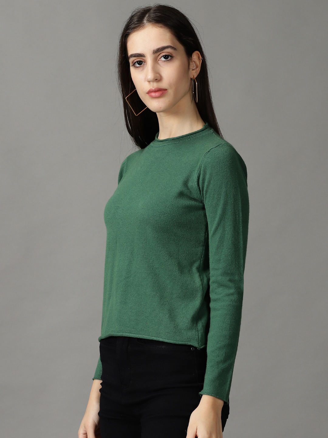 Women's Green Wool Solid Tops