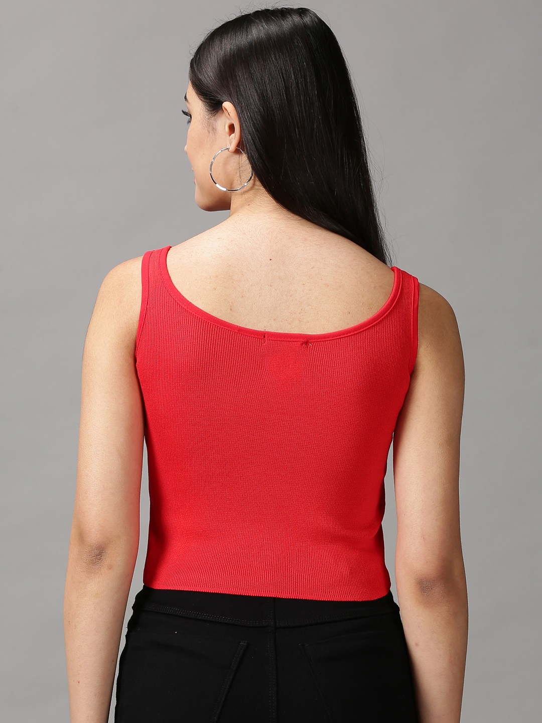 Women's Red Polycotton Solid Tops