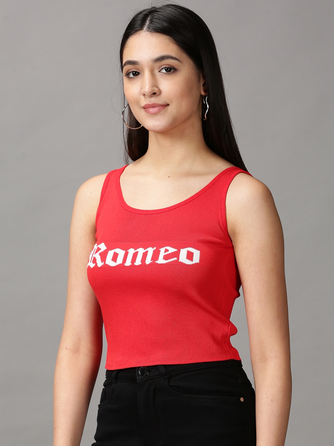 Women's Red Polycotton Solid Tops