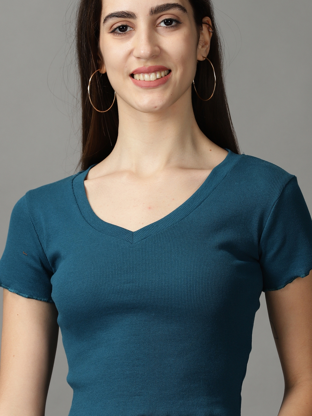 Women's Blue Polycotton Solid Tops