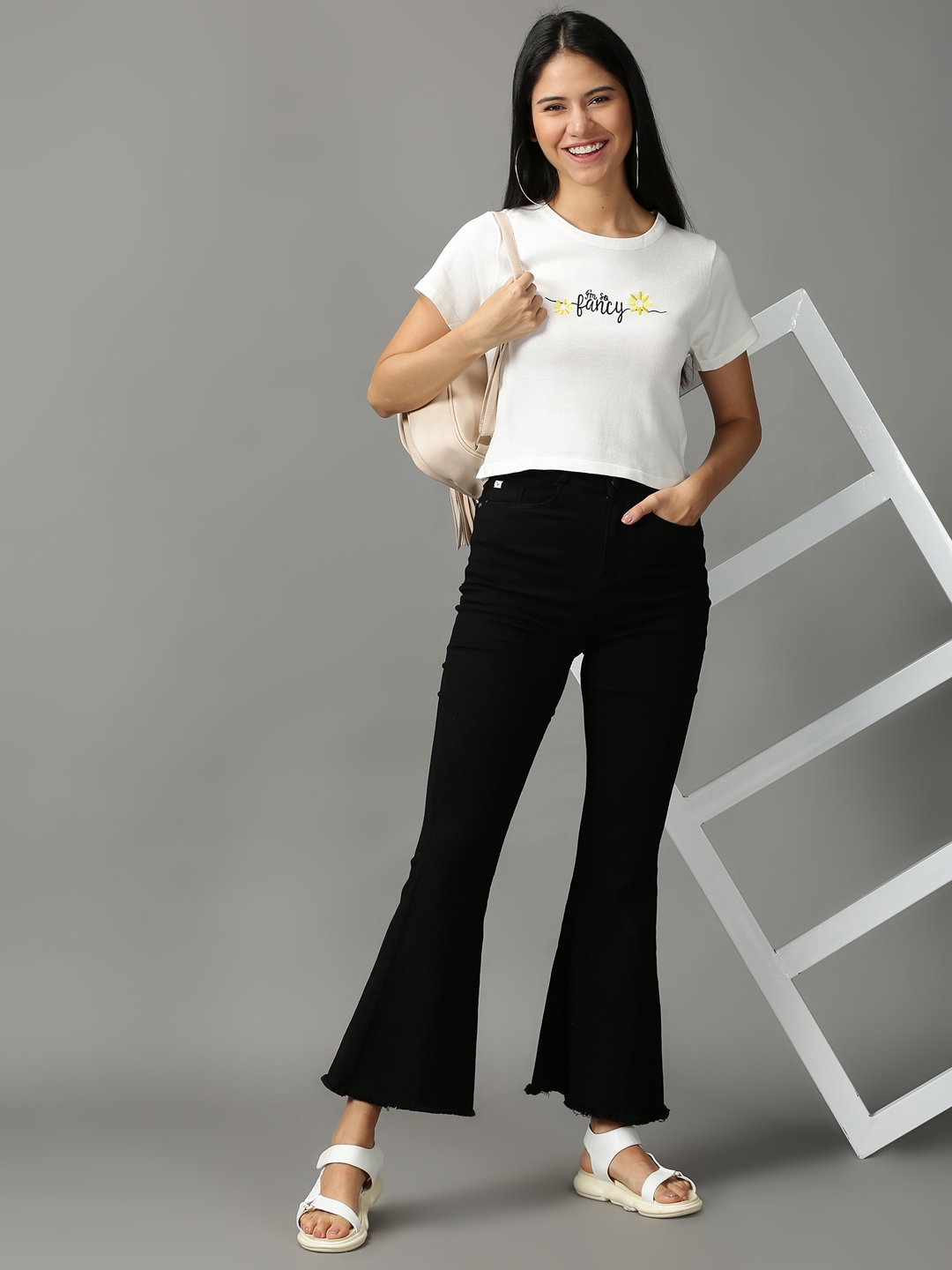 Women's White Polycotton Solid Tops