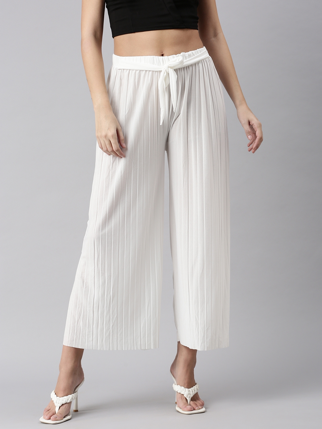 SHOWOFF Women's Solid High-Rise White Trousers