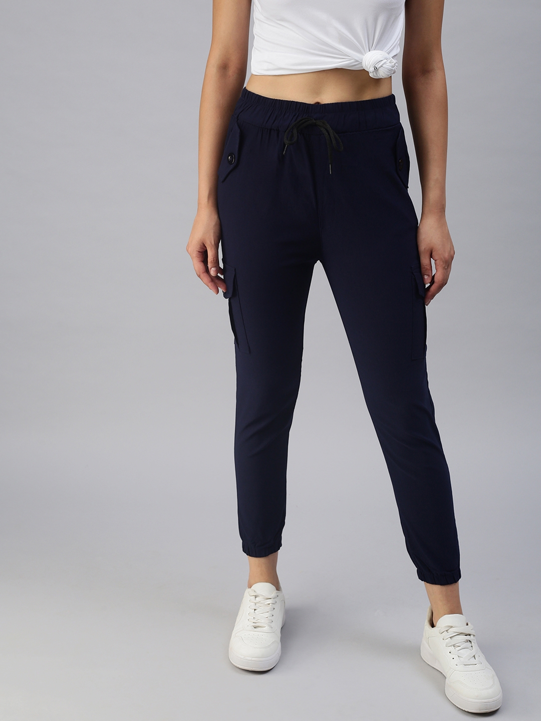 SHOWOFF Women's Solid High-Rise Navy Blue Jogger
