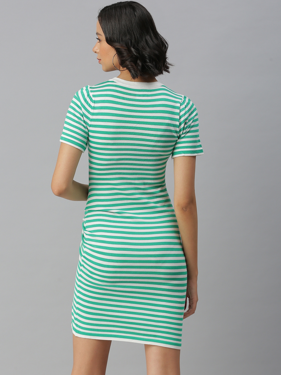 Women's Green Cotton Striped Dresses