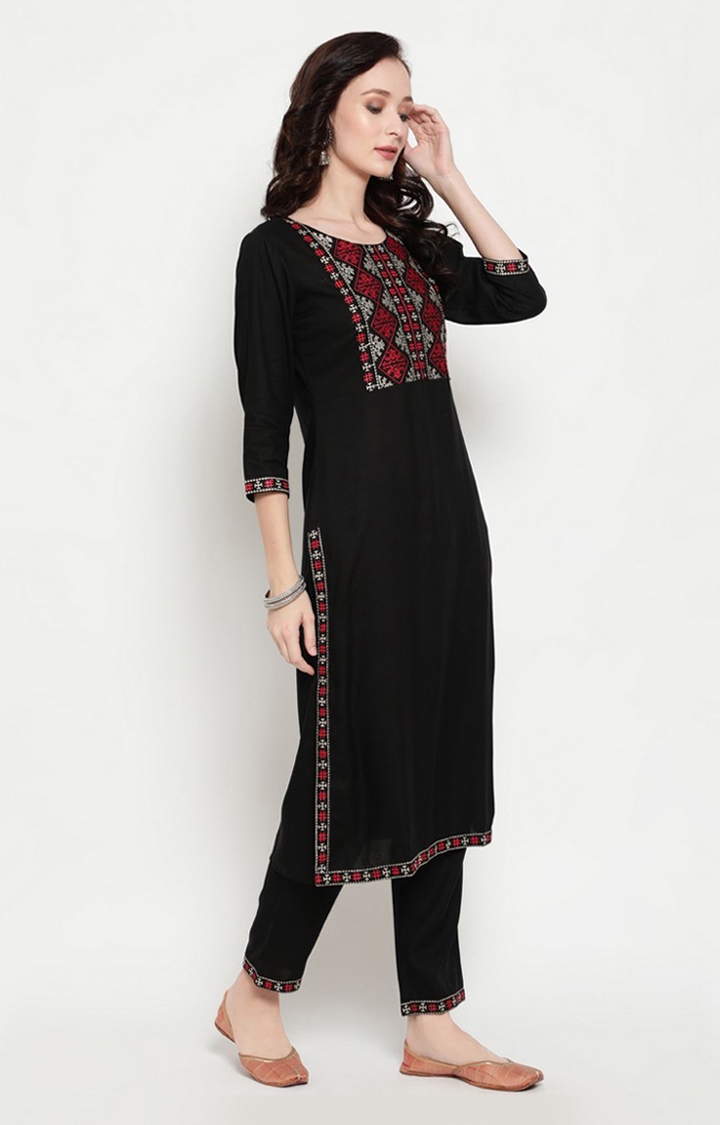 Black Embroidered Kurta with Pant 
