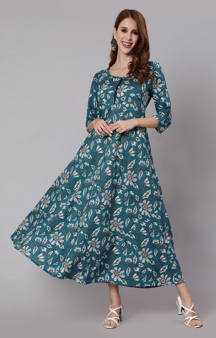 Printed Cotton Blue Dress