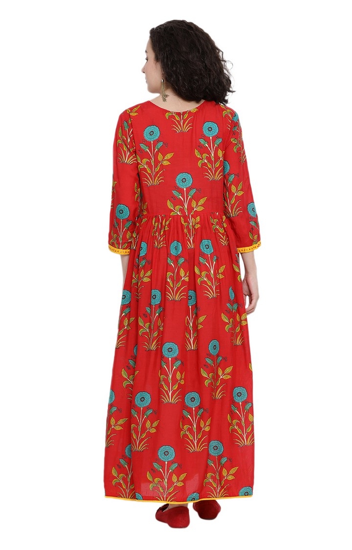 Red Floral Print Ethnic Gowns