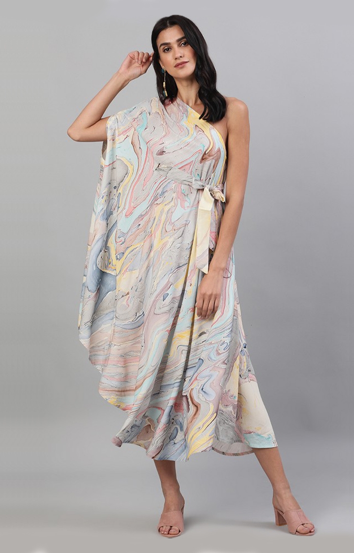 Multicolor Marble Printed Kaftan Dress