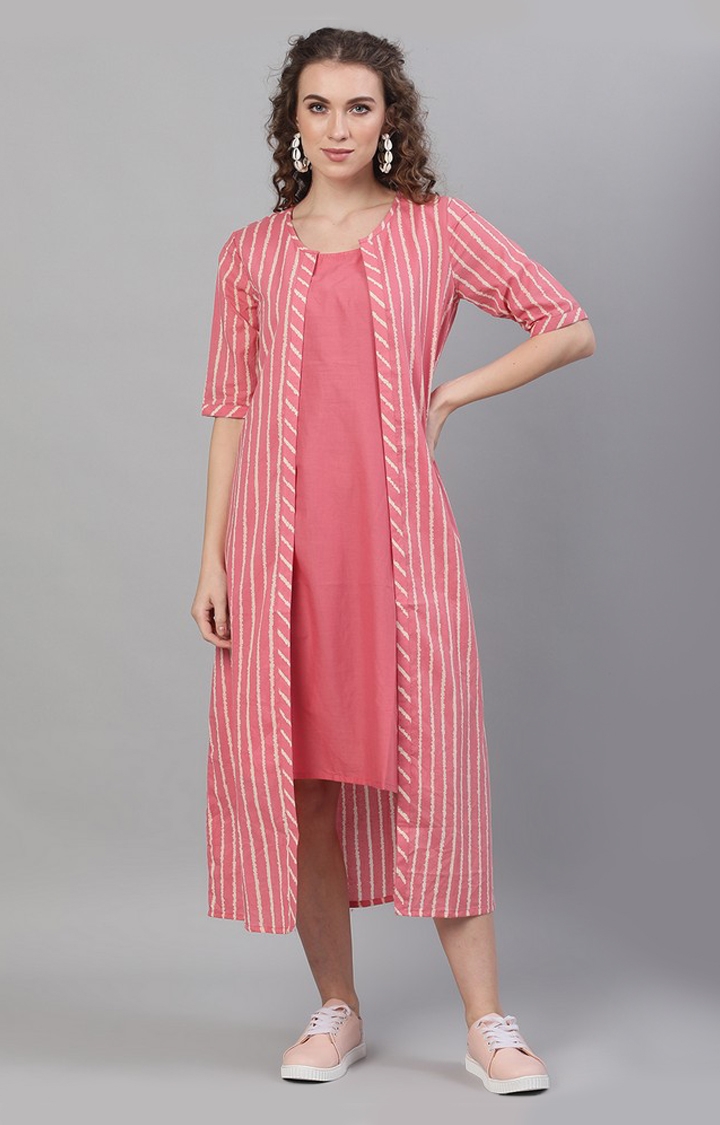 Pink Striped Layered Dress