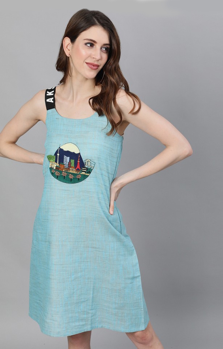 Blue Japan Embroidered Shift Dress