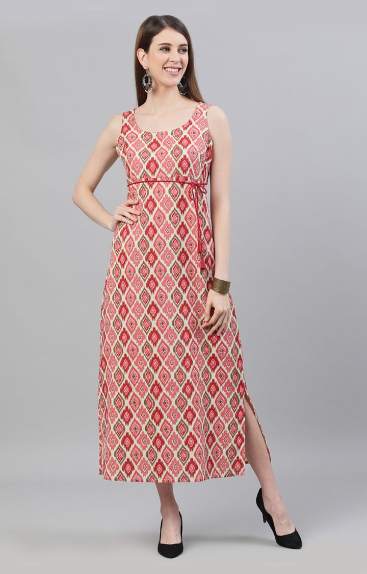 Red Ikat Printed A-Line Maxi