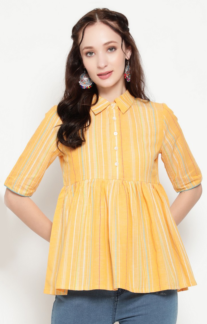 Yellow Striped Handloom Design Tunic