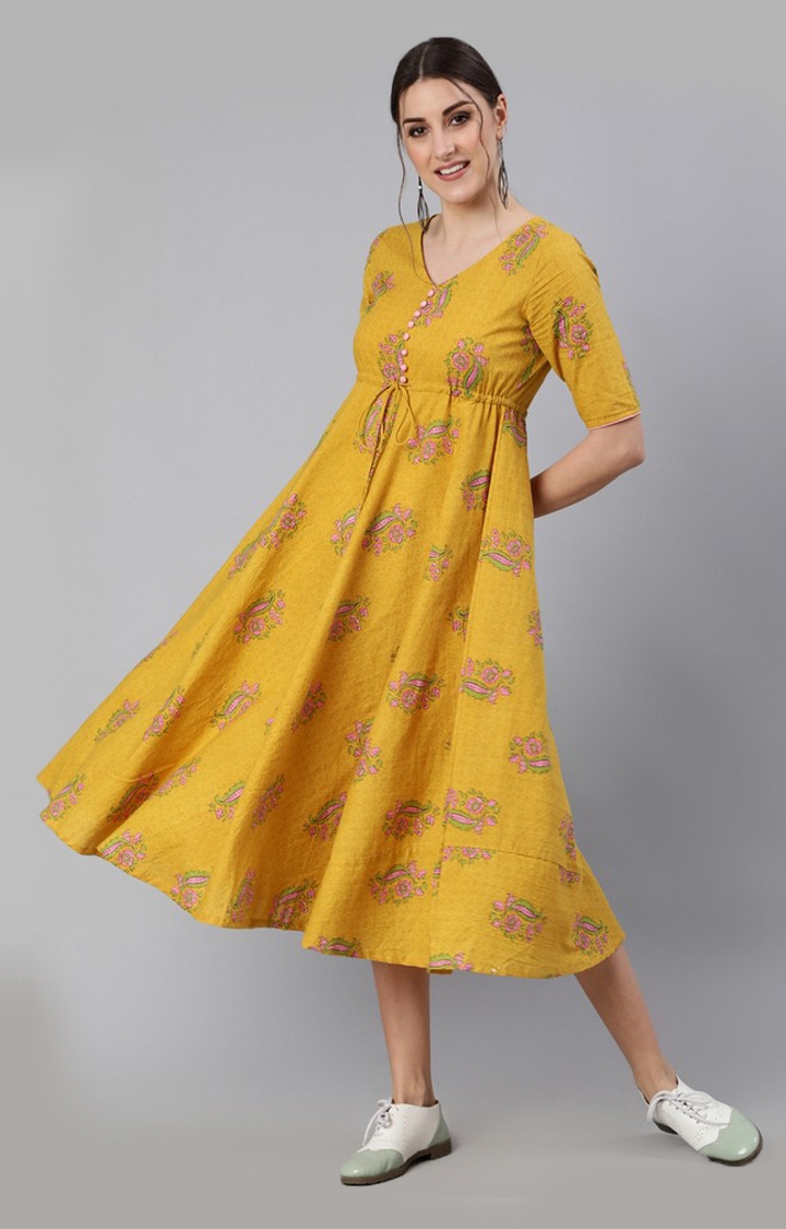 Yellow and Pink Floral Printed Anarkali