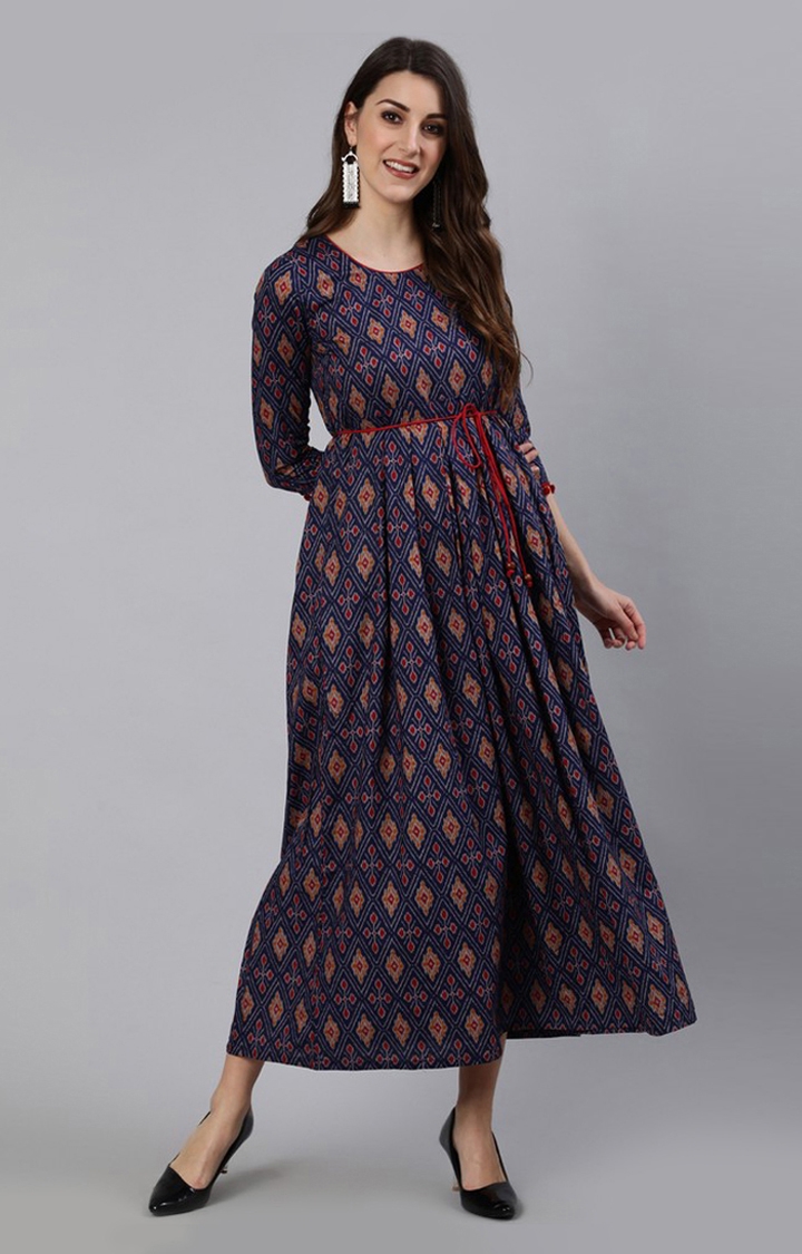 Blue and Red Patola Printed Box Plated Ethnic Gowns