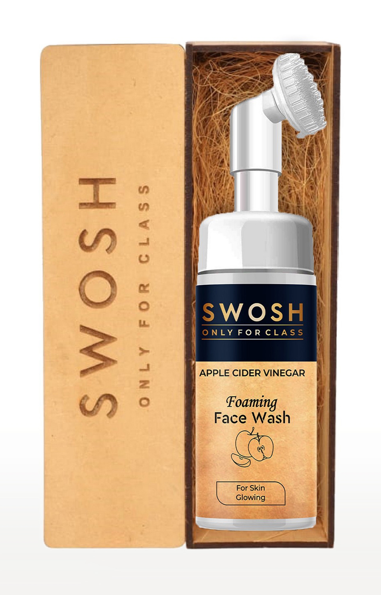 SWOSH | Swosh Apple Cider Vinegar (Apple Extract) Foaming Face Wash For Acne Prone & Oily Skin - No Parabens, Sulphate, Silicones & Colour (With Built-In Face Brush), 100 Ml
