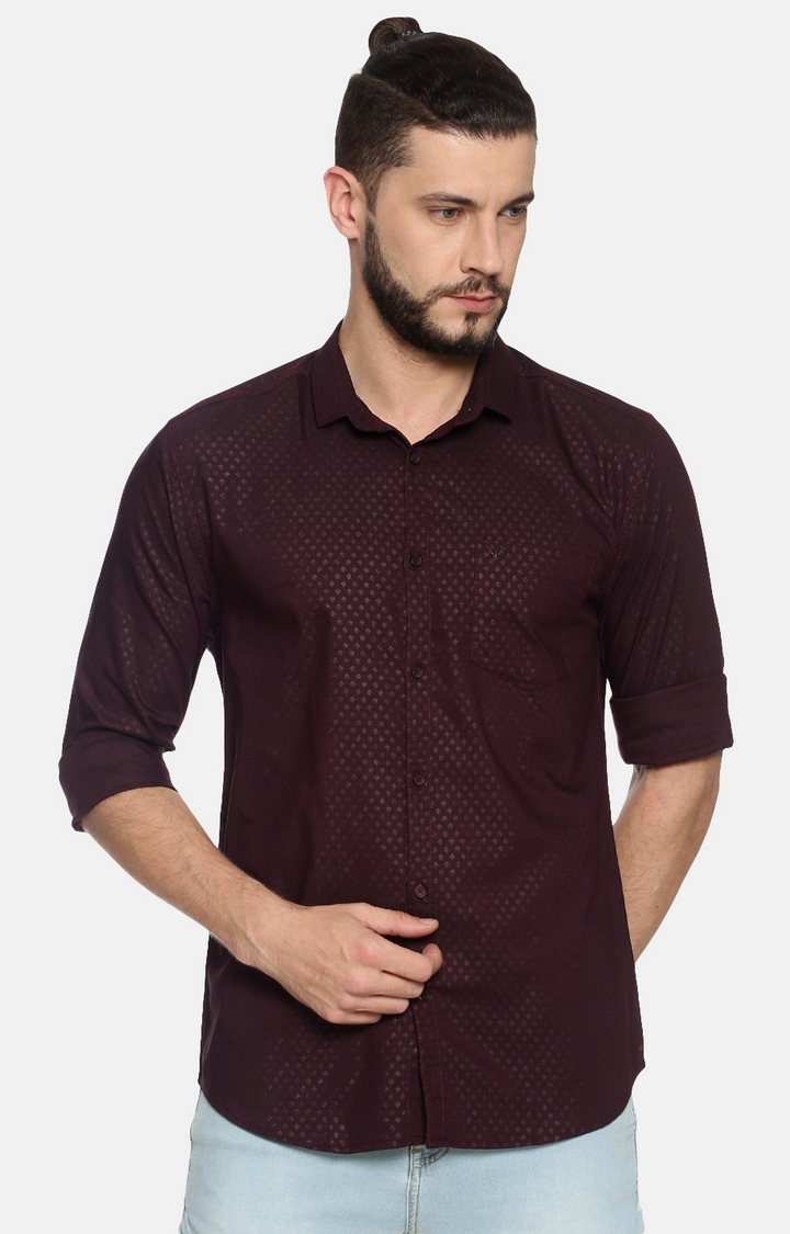 Showoff | Coffee Printed Cotton Casual Shirt