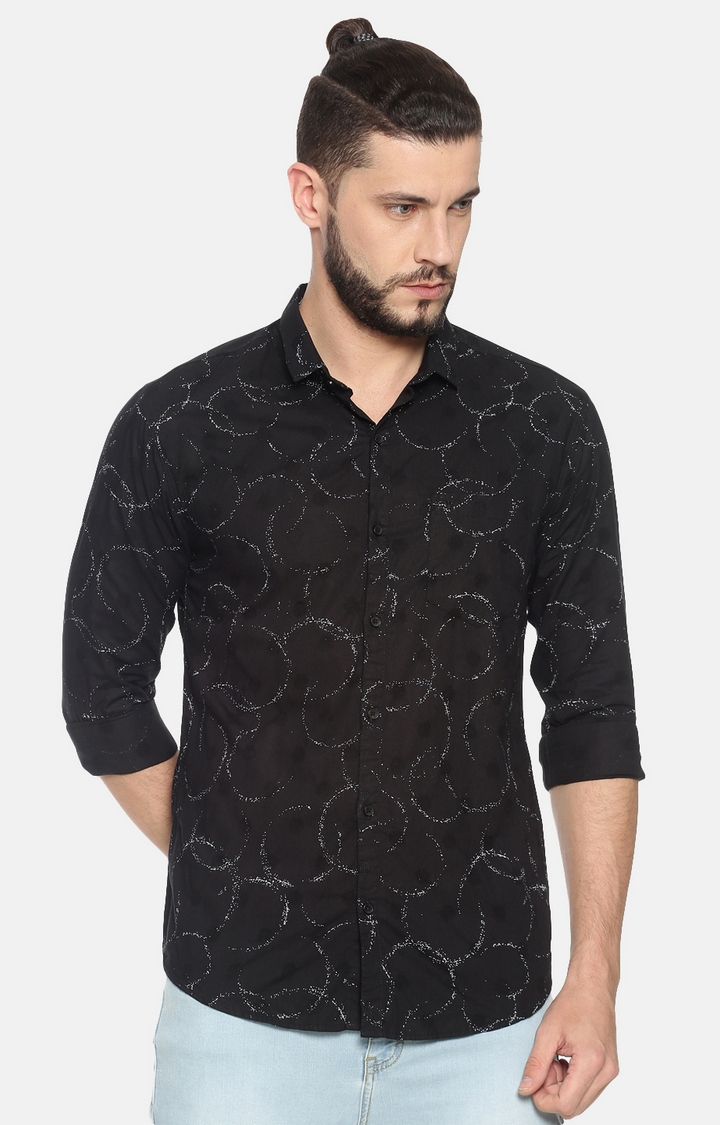 Showoff | Showoff Mens Cotton Casual Black Printed Shirt