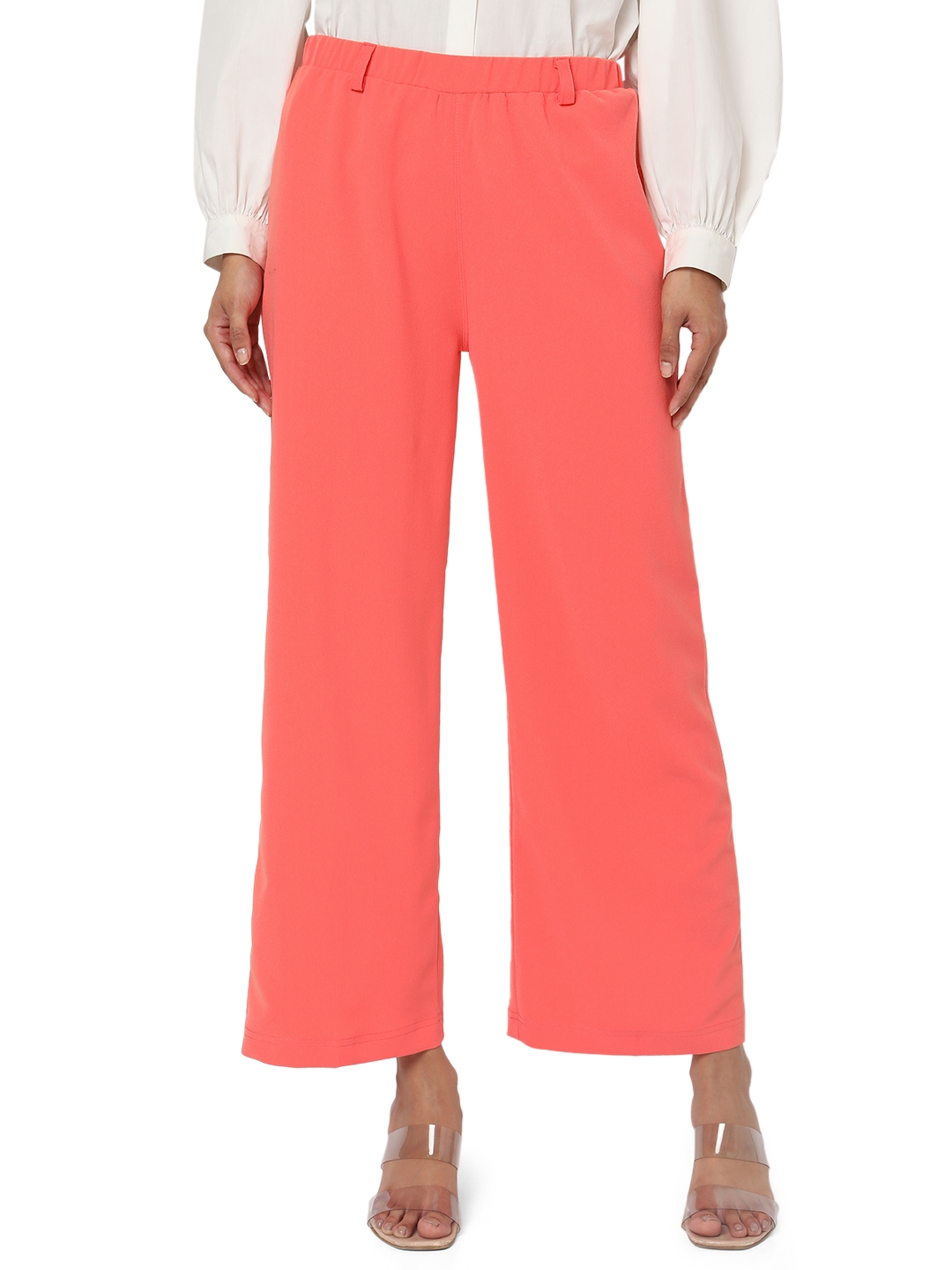 Smarty Pants | Smarty Pants women's moss cotton lycra pink color flared formal trouser