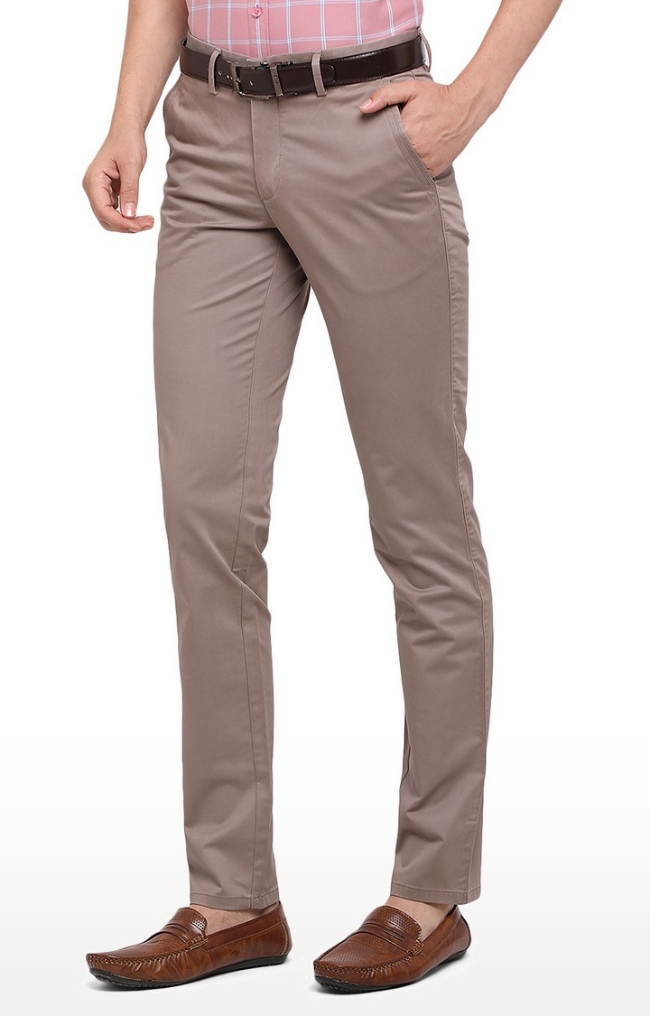 JBCT129/3,LT BROWN SELF Men's Brown Cotton Solid Trousers