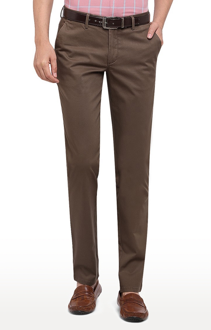 JBCT131/2,OLIVE SELF Men's Brown Cotton Solid Trousers