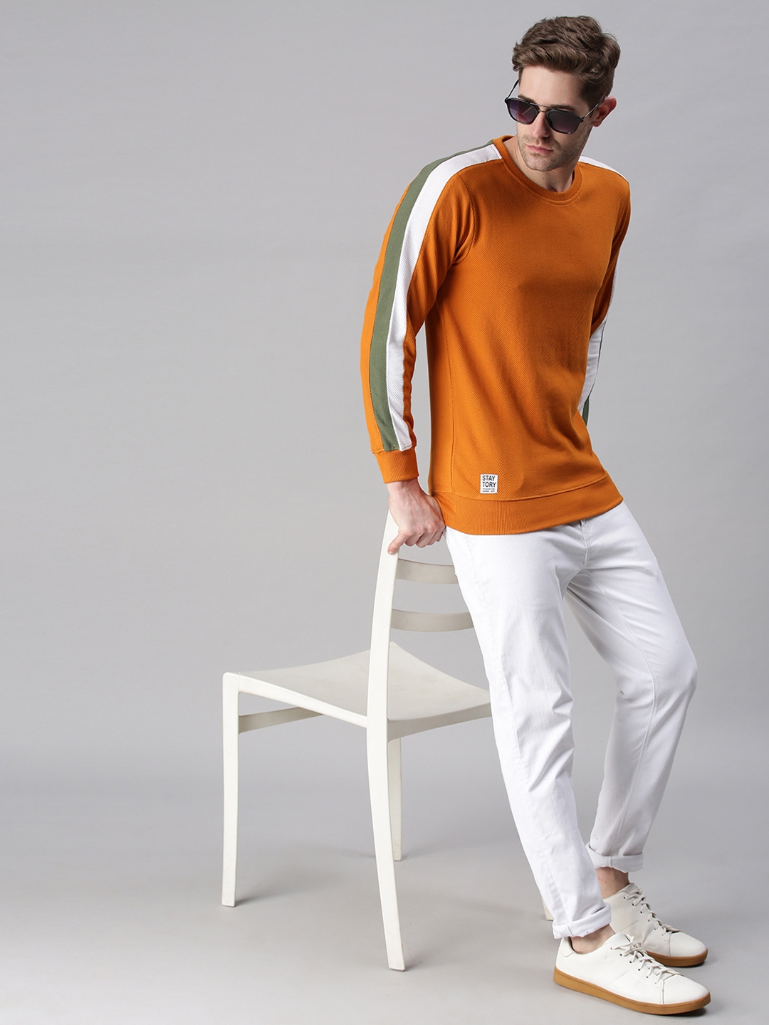 Men's Orange Cotton Blend Solid Sweatshirts