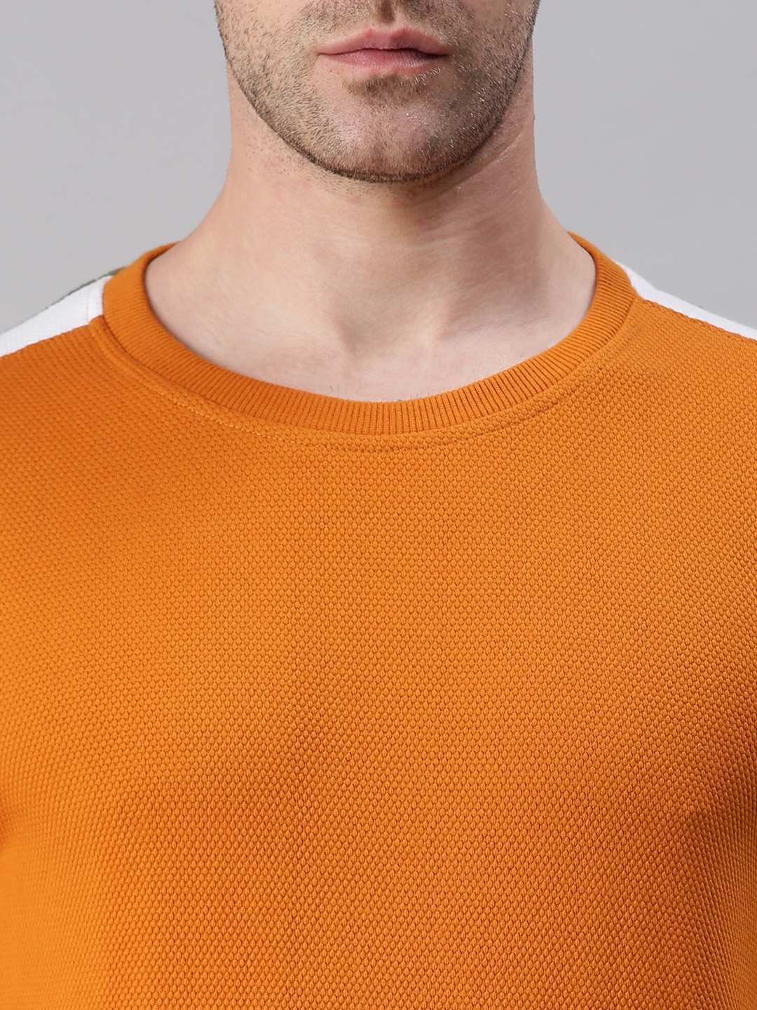 Men's Orange Cotton Blend Solid Sweatshirts