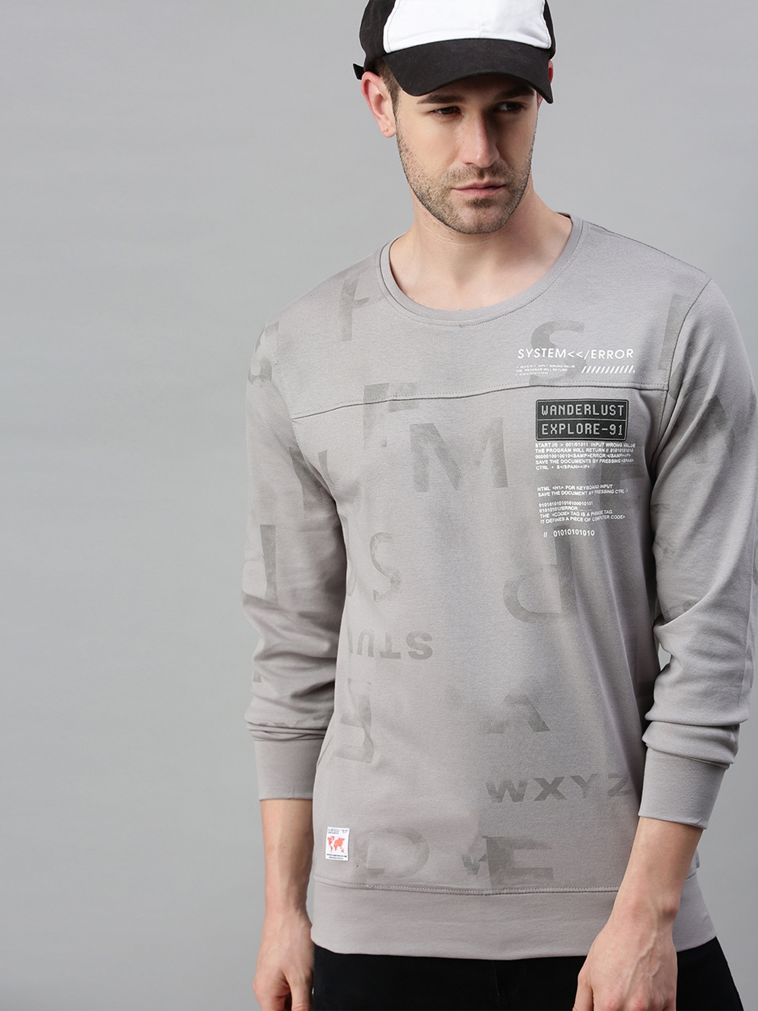 Showoff | Showoff Men's Cotton Casual Grey Textured Sweatshirt