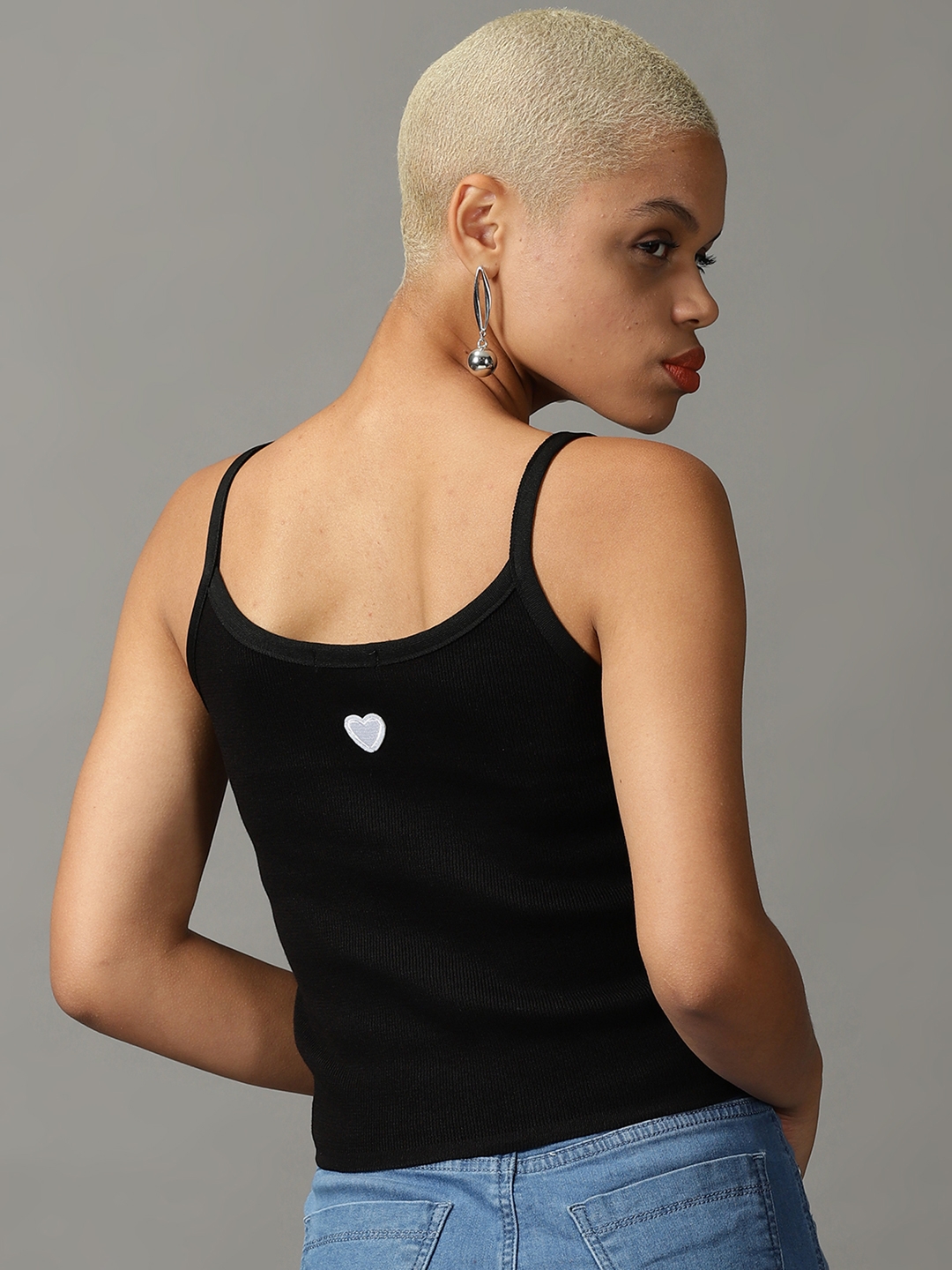 Women's Black Acrylic Solid Tops
