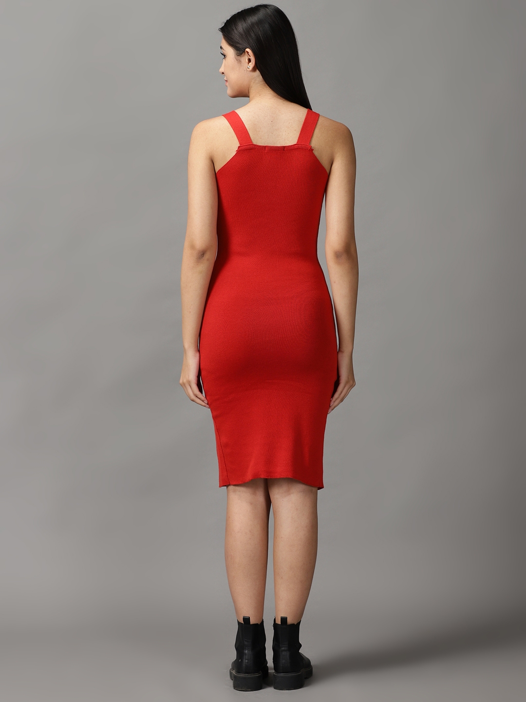Women's Red Acrylic Solid Dresses